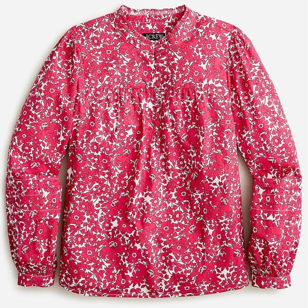J. Crew Floral Cotton Poplin Popover Blouse - L - EUC